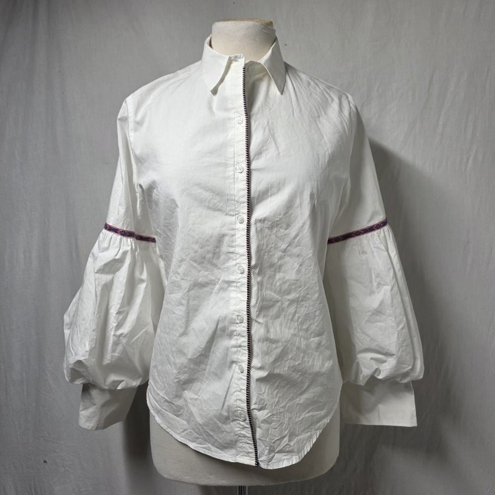 Womens The Shirt Rochelle Behrens White Molly Shirt Blouse L-XL